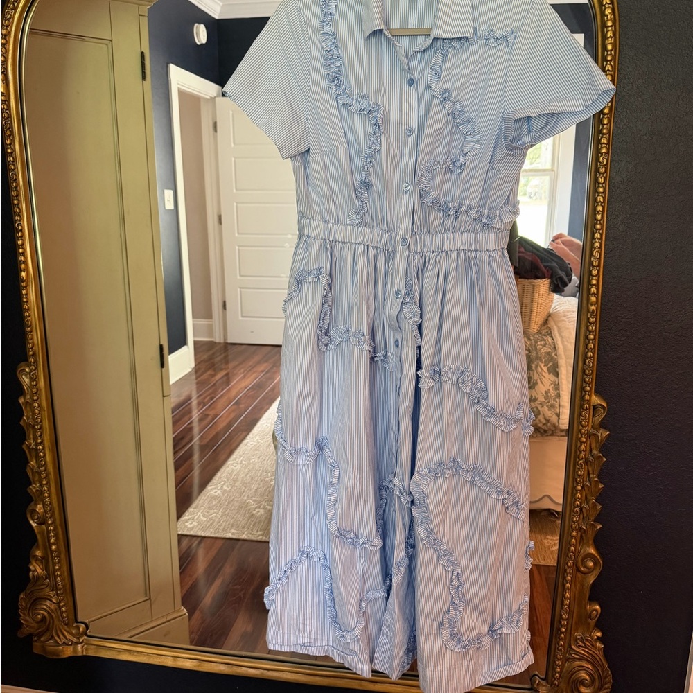 Kate spade for target Light Blue Striped Ruffle Shirt Dress